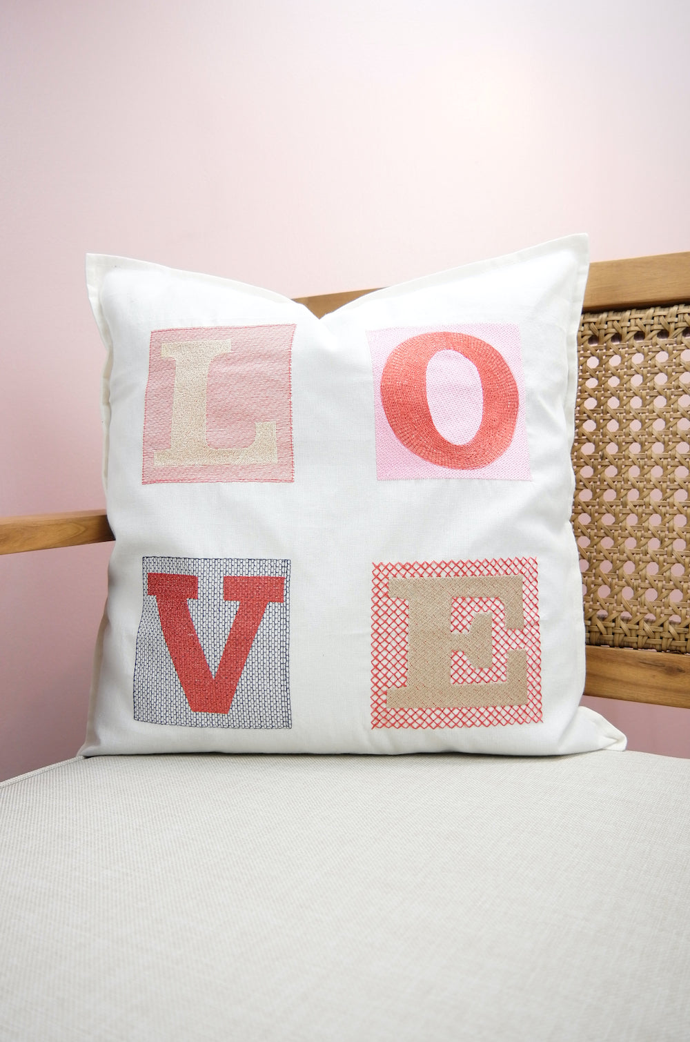 LOVE on Light Canvas Cushion Cover