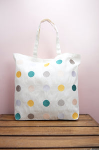 Dots on Natural Canvas Shopping Tote
