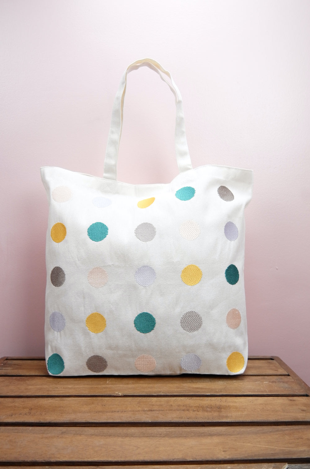 Dots on Natural Canvas Shopping Tote