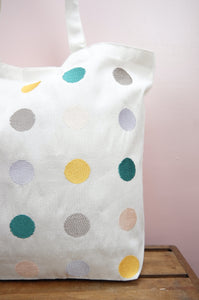 Dots on Natural Canvas Shopping Tote