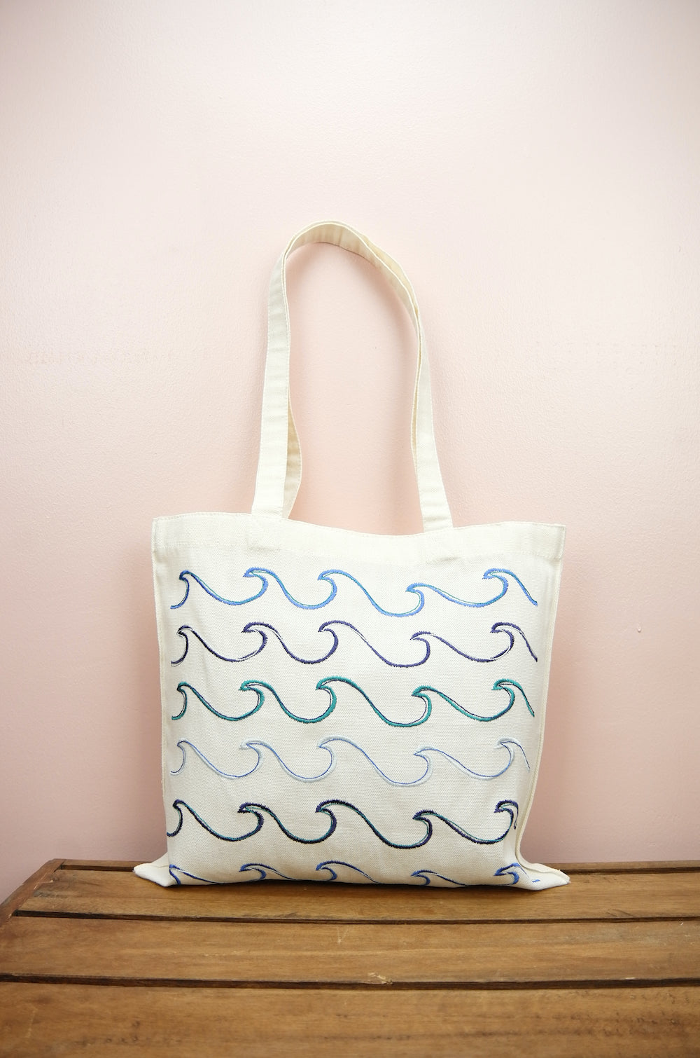 Waves on Small Natural Canvas Tote