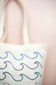 Waves on Small Natural Canvas Tote