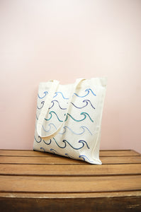 Waves on Small Natural Canvas Tote