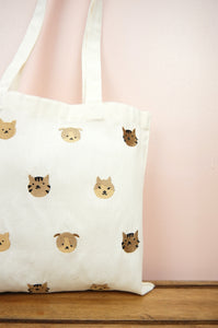 Cats and Dogs on Small Natural Canvas Tote