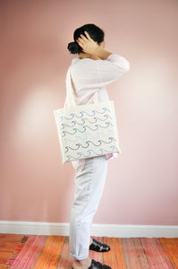 Waves on Small Natural Canvas Tote