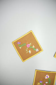 Flowers on Dark Khaki Canvas Coaster