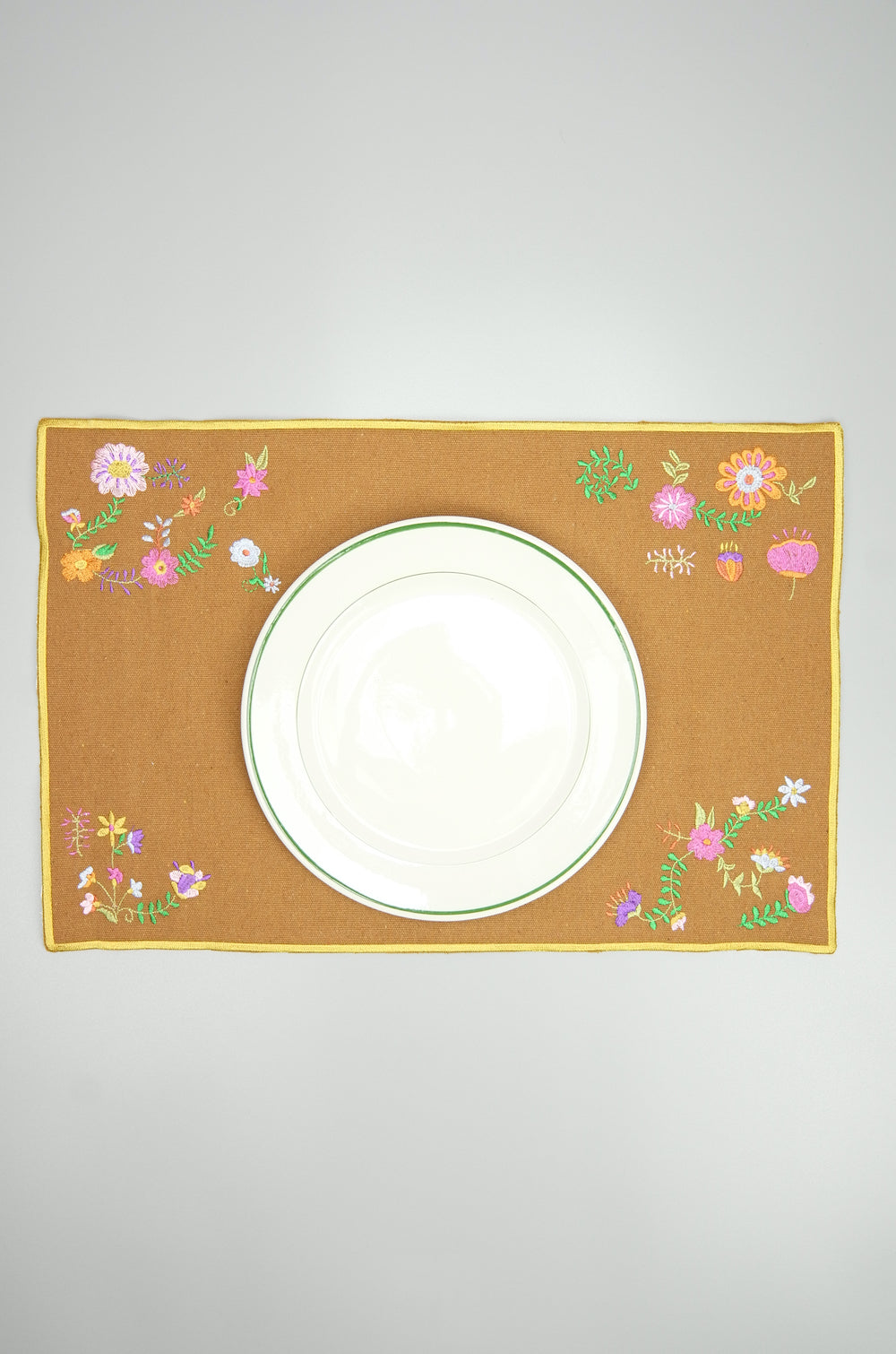 Flowers on Dark Khaki Canvas Placemat