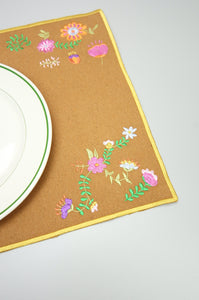 Flowers on Dark Khaki Canvas Placemat