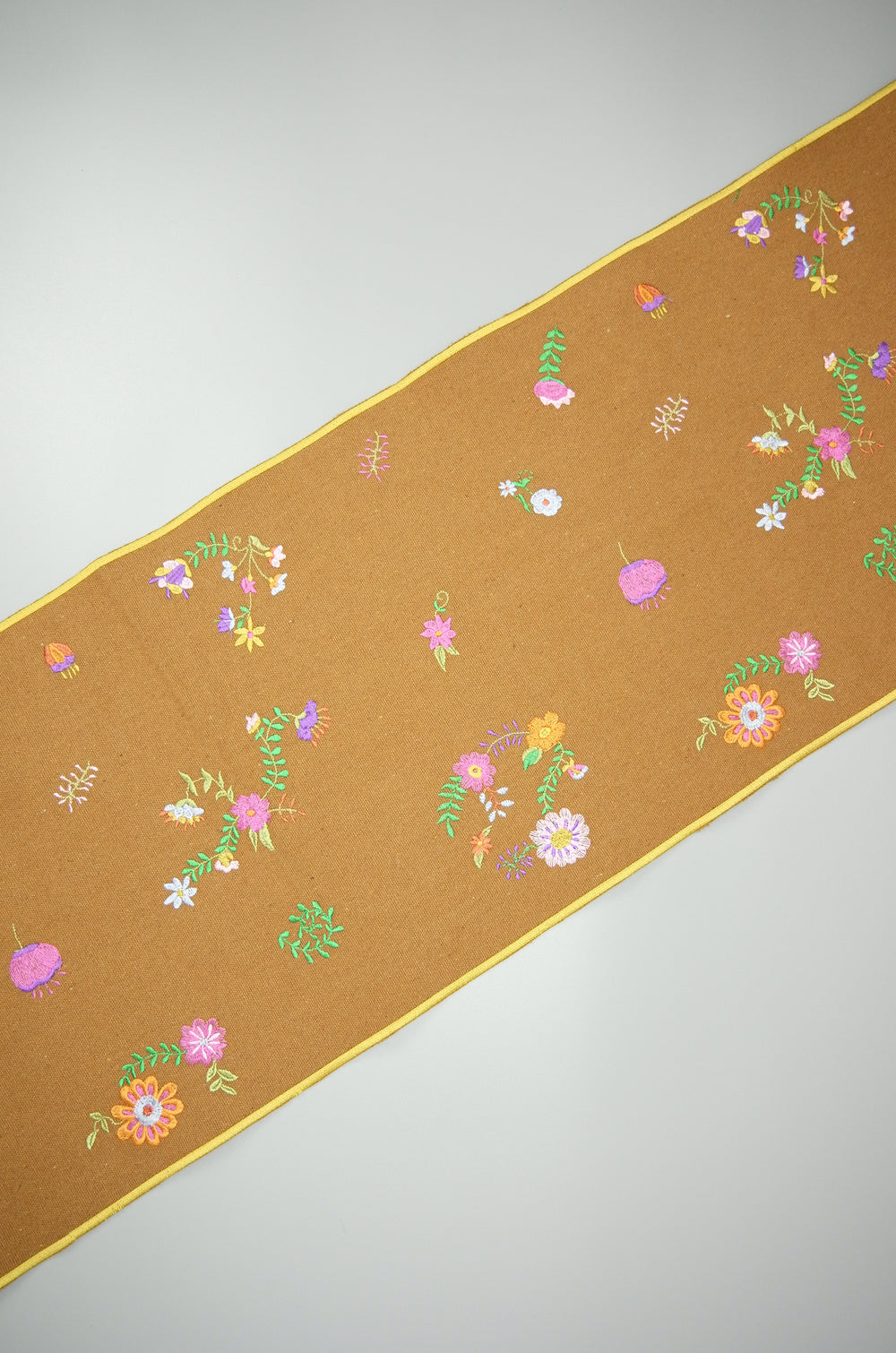 Flowers on Dark Khaki Canvas Table Runner 6-8 Seater