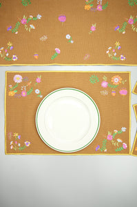 Flowers on Dark Khaki Canvas Table Runner 6-8 Seater