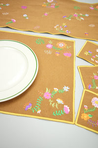 Flowers on Dark Khaki Canvas Placemat