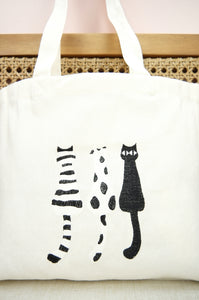 Black and White Cats on Small Natural Canvas Tote