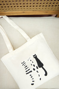 Black and White Cats on Small Natural Canvas Tote