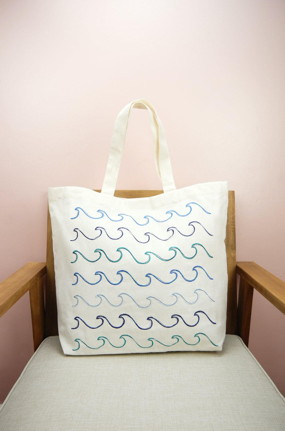 Waves on Natural Canvas Shopping Tote