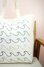 Waves on Natural Canvas Shopping Tote