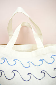 Waves on Natural Canvas Shopping Tote