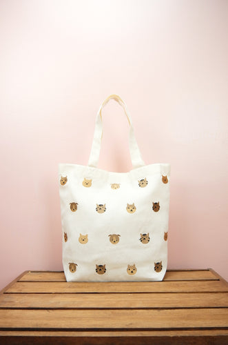 Cats and Dogs on Natural Canvas Shoulder Tote