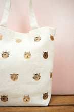 Cats and Dogs on Natural Canvas Shoulder Tote