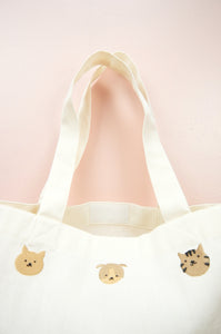 Cats and Dogs on Natural Canvas Shoulder Tote