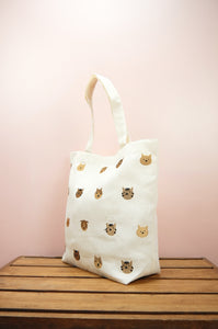 Cats and Dogs on Natural Canvas Shoulder Tote