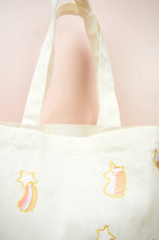 Unicorn and Shooting Stars on Natural Canvas Shoulder Tote