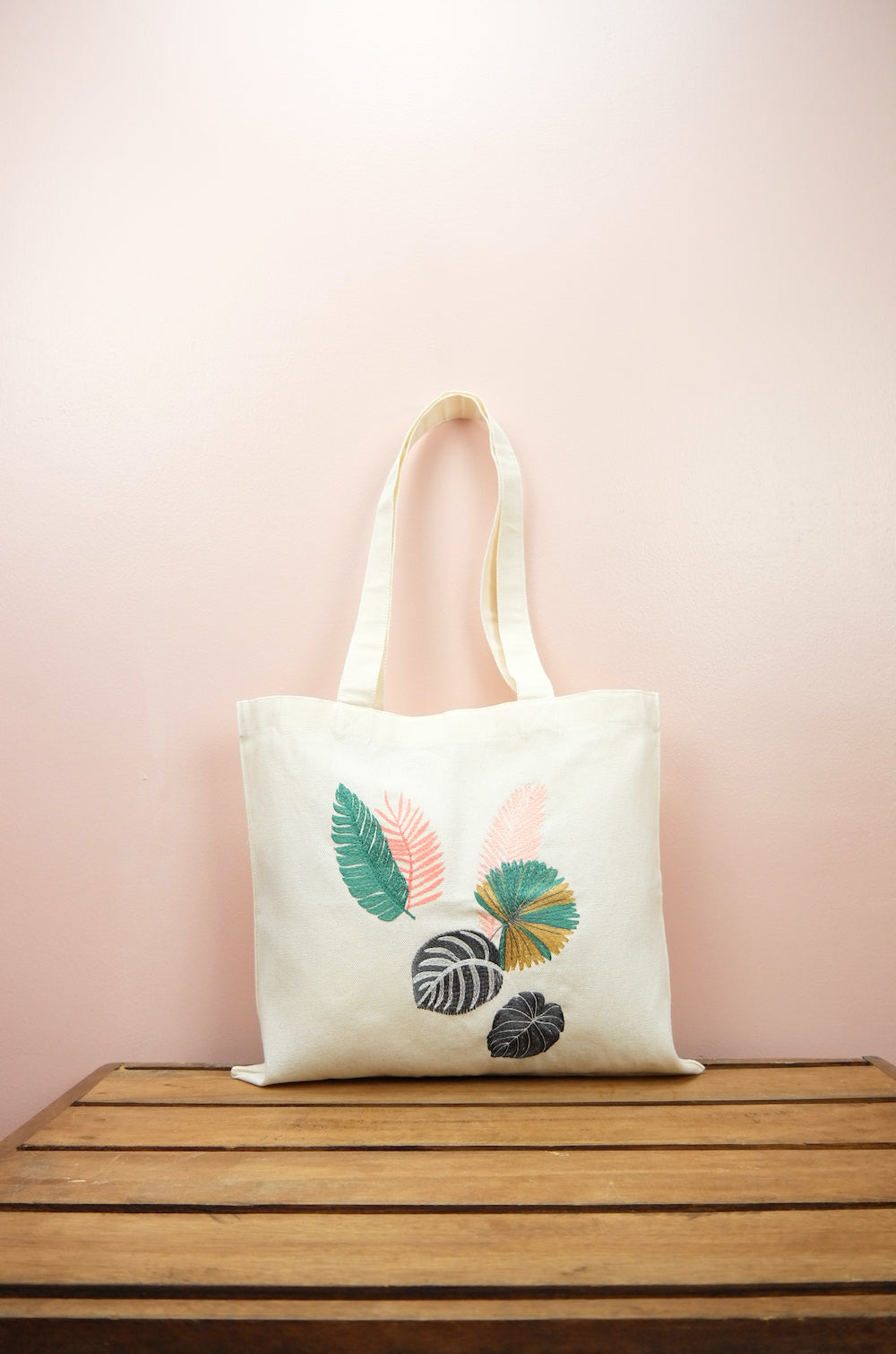 Assorted Leaves on Small Natural Canvas Tote