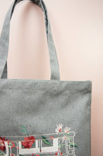 Floral Jeepney on Gray Heavy Canvas Small Tote