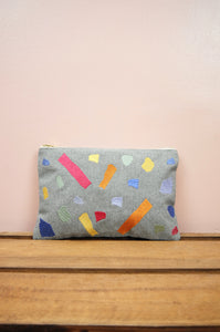 Shapes on Small Gray Canvas Zip Up Pouch