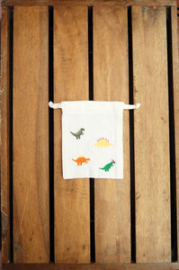 Dinosaurs on Light Canvas Mini Drawstring Pouch