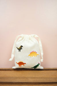 Dinosaurs on Light Canvas Mini Drawstring Pouch