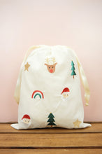 Santa and Rainbows on Light Canvas Mini Sac