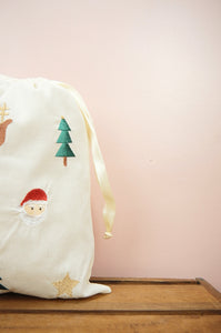 Santa and Rainbows on Light Canvas Mini Sac