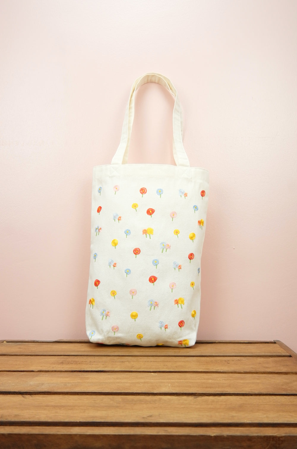 Cotton Candy Flowers on Natural Canvas Medium Tote