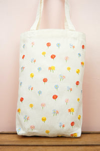 Cotton Candy Flowers on Natural Canvas Medium Tote