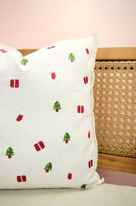 Christmas Tree Socks Gift on Light Canvas Cushion Cover