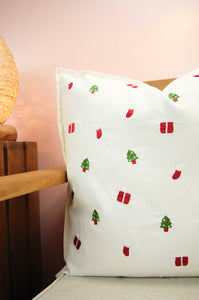 Christmas Tree Socks Gift on Light Canvas Cushion Cover