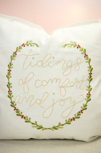 Tidings of Comfort and Joy on Light Canvas Cushion Cover