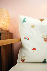 Santa and Rainbows on Light Canvas Cushion Cover