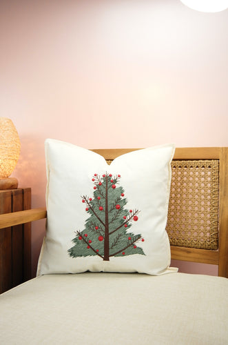 Christmas Tree on Light Canvas Cushion Cover