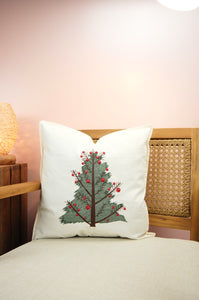 Christmas Tree on Light Canvas Cushion Cover