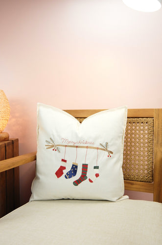 Christmas Socks on Light Canvas Cushion Cover