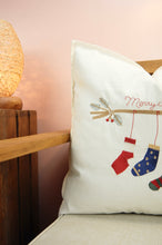 Christmas Socks on Light Canvas Cushion Cover