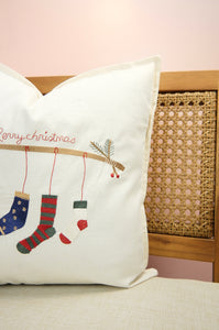 Christmas Socks on Light Canvas Cushion Cover