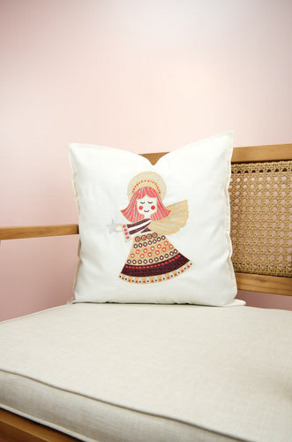 Red Haired Angel on Light Canvas Cushion Cover