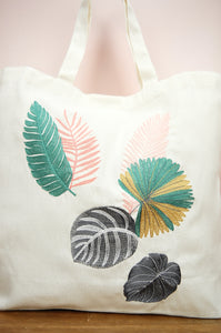 Assorted Leaves on Natural Canvas Shopping Tote