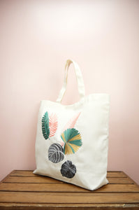 Assorted Leaves on Natural Canvas Shopping Tote