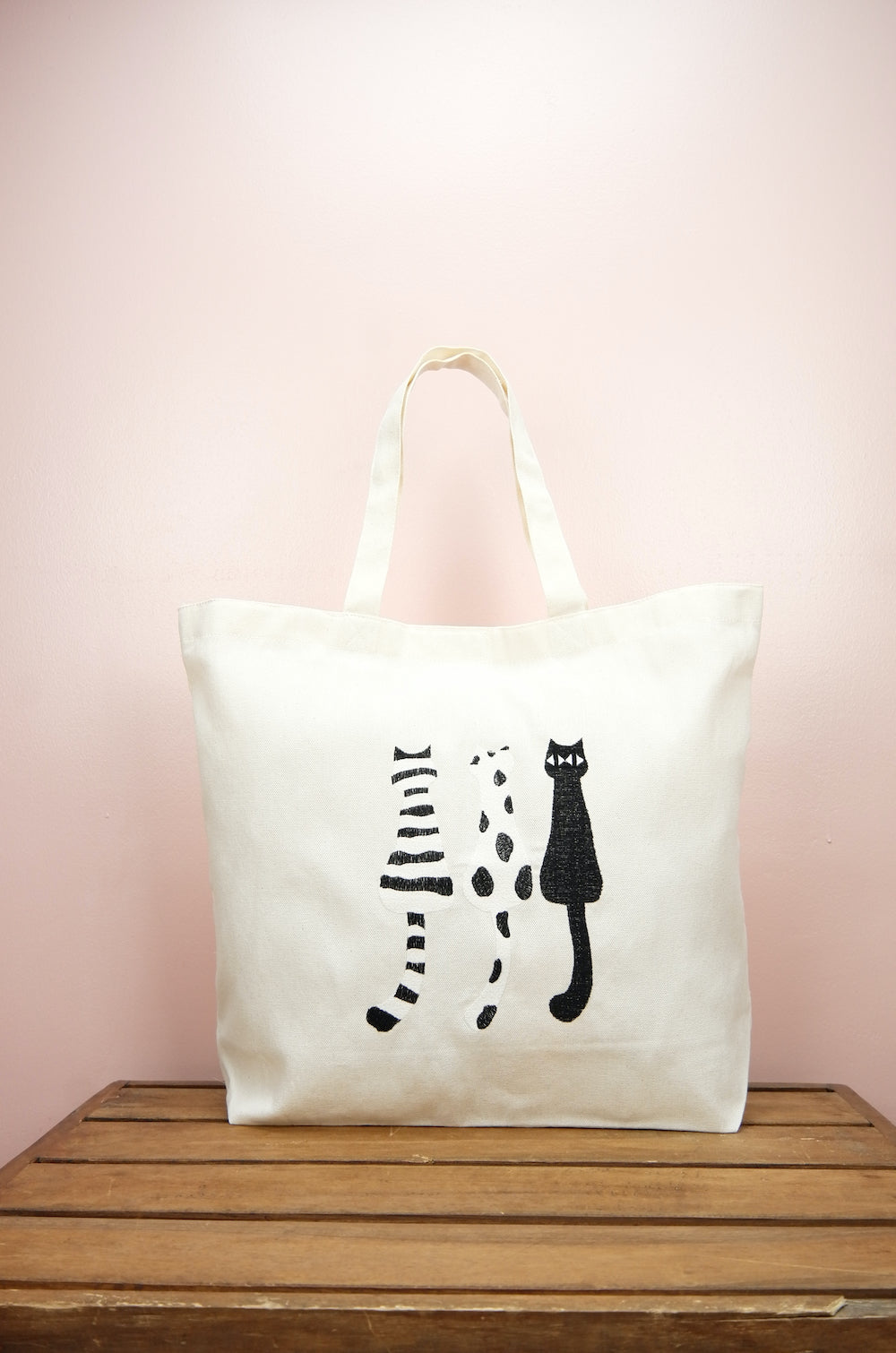 Black and White Cats on Natural Canvas Shopping Tote