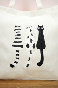 Black and White Cats on Natural Canvas Shopping Tote