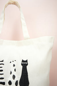 Black and White Cats on Natural Canvas Shopping Tote