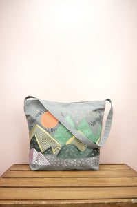 Mountains at Dusk on Gray Canvas Medium Sling Bag